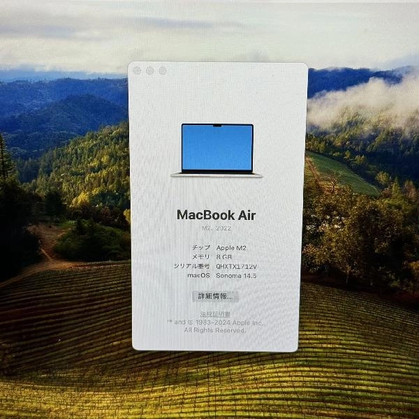 MacBook Air M2 2022 256GB MLY13J/A A2681 美品 スターライト
