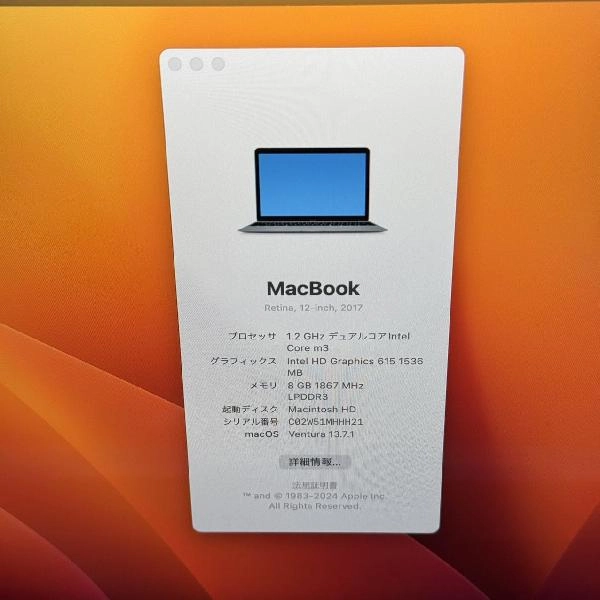 Macbook Retina 12インチ 2017 256GB FNYF2J/A A1534 極美品 スペースグレイ