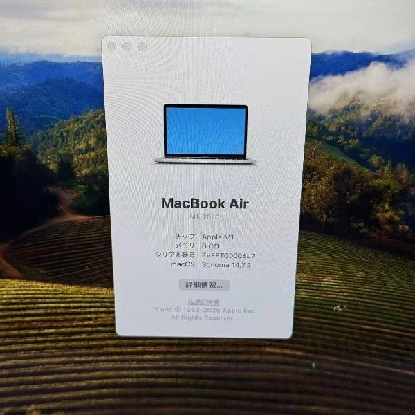 MacBook Air M1 2020 256GB MGN93J/A A2337 美品 シルバー
